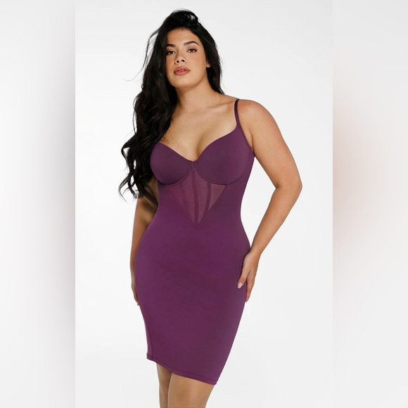 popilush Dresses & Skirts - Popilush Shapewear Mesh Corset Panel Built-In Sculpting Midi Dress